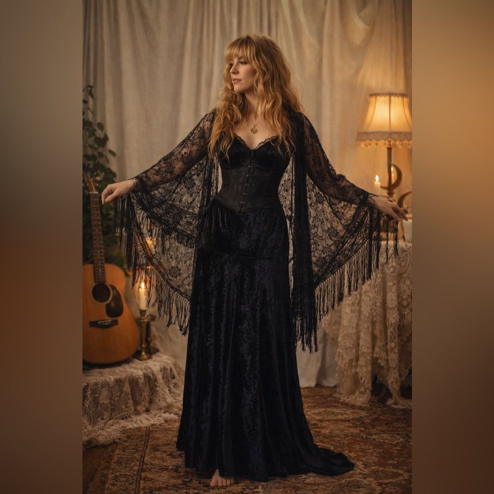 1990s Miss Deanna Pour Toi Black Crushed Velvet Maxi Skirt – Size S